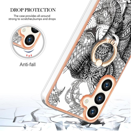 For Samsung Galaxy S24+ 5G Electroplating Dual-side IMD Phone Case with Ring Holder(Totem Elephant)