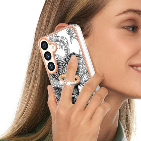 For Samsung Galaxy S24+ 5G Electroplating Dual-side IMD Phone Case with Ring Holder(Totem Elephant)