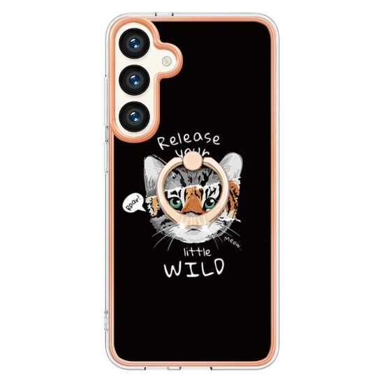 For Samsung Galaxy S24+ 5G Electroplating Dual-side IMD Phone Case with Ring Holder(Natural Growth)