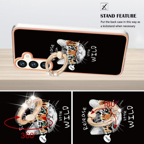 For Samsung Galaxy S24+ 5G Electroplating Dual-side IMD Phone Case with Ring Holder(Natural Growth)