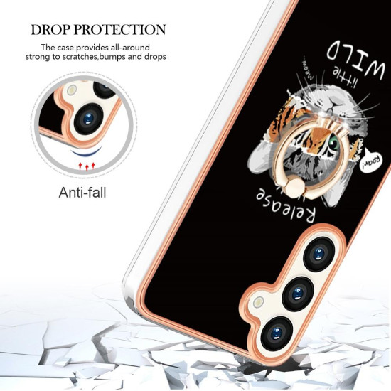 For Samsung Galaxy S24+ 5G Electroplating Dual-side IMD Phone Case with Ring Holder(Natural Growth)