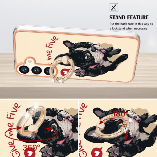 For Samsung Galaxy S24+ 5G Electroplating Dual-side IMD Phone Case with Ring Holder(Lucky Dog)