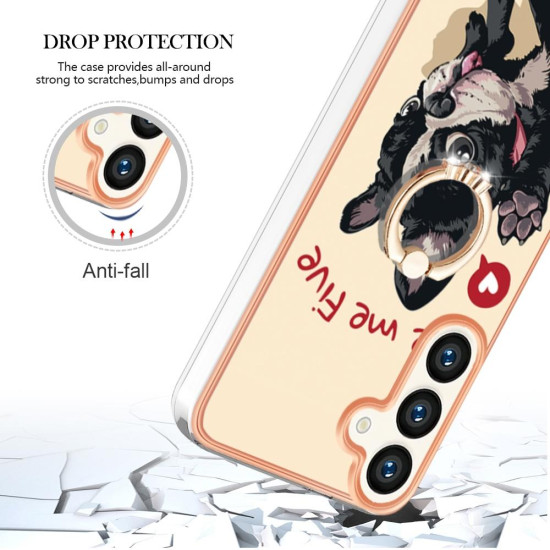 For Samsung Galaxy S24+ 5G Electroplating Dual-side IMD Phone Case with Ring Holder(Lucky Dog)