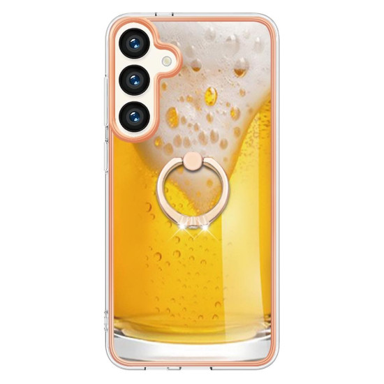 For Samsung Galaxy S24+ 5G Electroplating Dual-side IMD Phone Case with Ring Holder(Draft Beer)