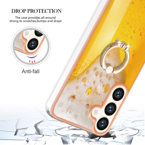 For Samsung Galaxy S24+ 5G Electroplating Dual-side IMD Phone Case with Ring Holder(Draft Beer)
