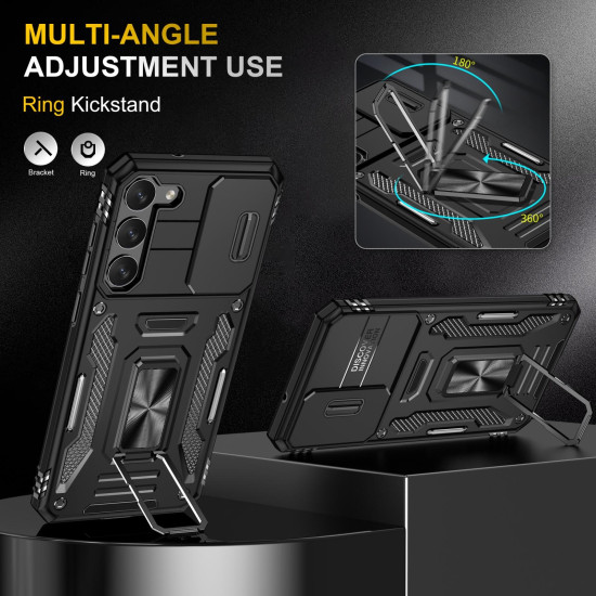 For Samsung Galaxy S23 5G Armor PC + TPU Camera Shield Phone Case(Black)