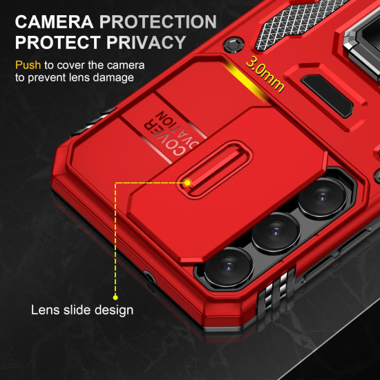 For Samsung Galaxy S23 5G Armor PC + TPU Camera Shield Phone Case(Red)