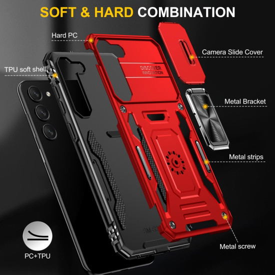 For Samsung Galaxy S23 5G Armor PC + TPU Camera Shield Phone Case(Red)