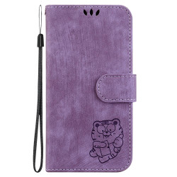 For Samsung Galaxy S24+ 5G Little Tiger Embossed Leather Phone Case(Purple)