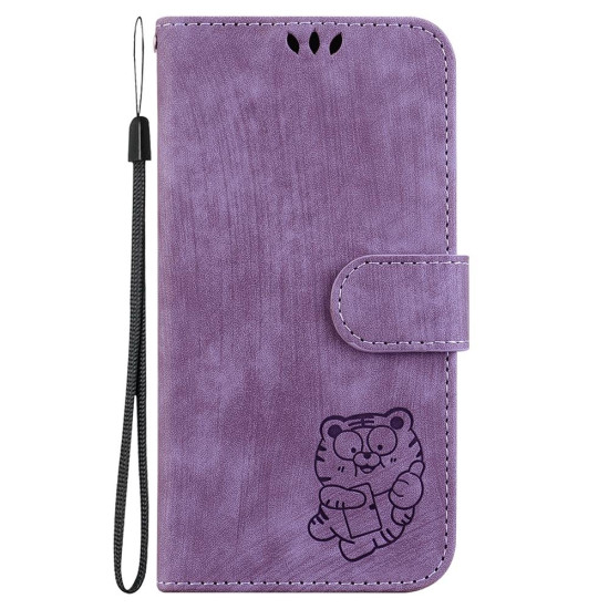 For Samsung Galaxy S24+ 5G Little Tiger Embossed Leather Phone Case(Purple)