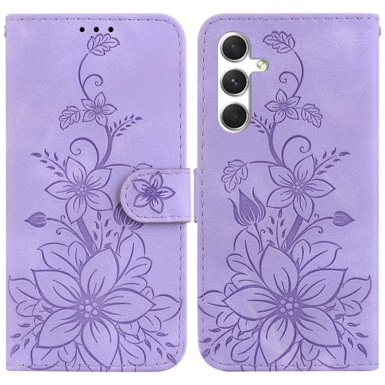 For Samsung Galaxy S24+ 5G Lily Embossed Leather Phone Case(Purple)