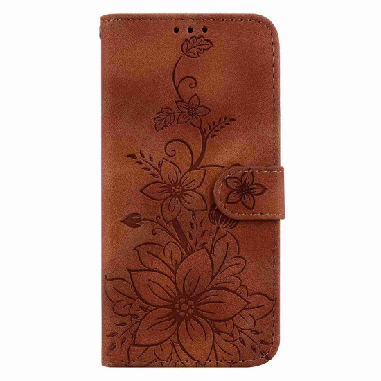 For Samsung Galaxy S24+ 5G Lily Embossed Leather Phone Case(Brown)
