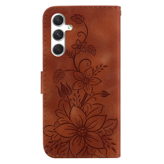 For Samsung Galaxy S24+ 5G Lily Embossed Leather Phone Case(Brown)