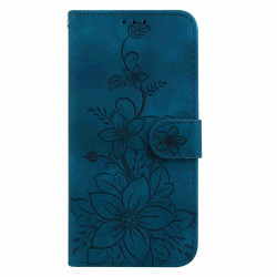 For Samsung Galaxy S24+ 5G Lily Embossed Leather Phone Case(Dark Blue)