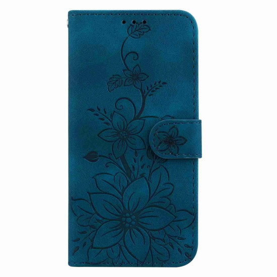For Samsung Galaxy S24+ 5G Lily Embossed Leather Phone Case(Dark Blue)