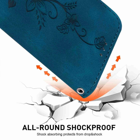 For Samsung Galaxy S24+ 5G Lily Embossed Leather Phone Case(Dark Blue)