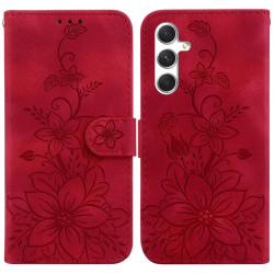 For Samsung Galaxy S24+ 5G Lily Embossed Leather Phone Case(Red)