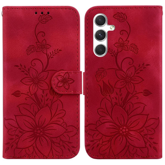 For Samsung Galaxy S24+ 5G Lily Embossed Leather Phone Case(Red)