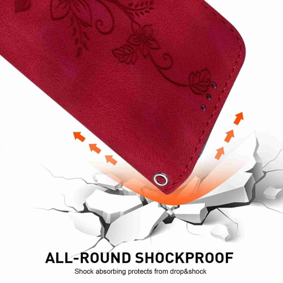 For Samsung Galaxy S24+ 5G Lily Embossed Leather Phone Case(Red)