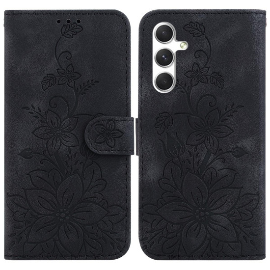 For Samsung Galaxy S24+ 5G Lily Embossed Leather Phone Case(Black)