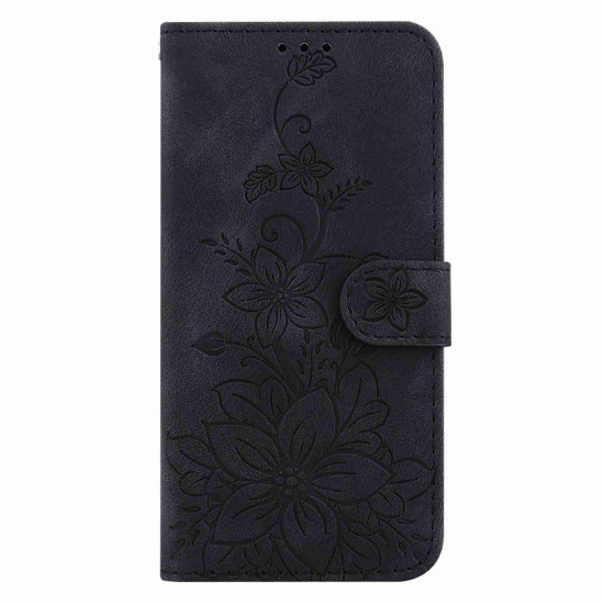For Samsung Galaxy S24+ 5G Lily Embossed Leather Phone Case(Black)
