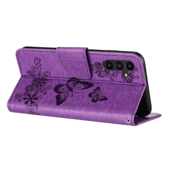 For Samsung Galaxy S24+ 5G Butterfly Embossed Flip Leather Phone Case(Purple)