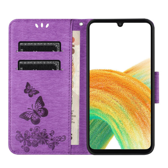 For Samsung Galaxy S24+ 5G Butterfly Embossed Flip Leather Phone Case(Purple)