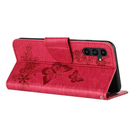 For Samsung Galaxy S24+ 5G Butterfly Embossed Flip Leather Phone Case(Red)