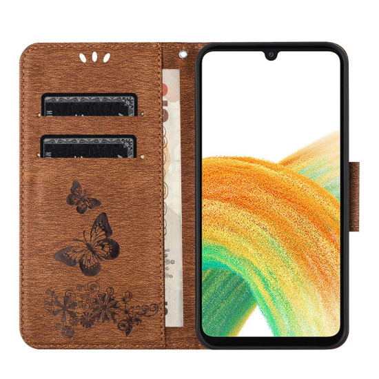For Samsung Galaxy S24+ 5G Butterfly Embossed Flip Leather Phone Case(Brown)