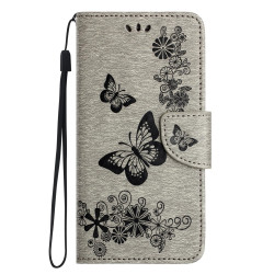 For Samsung Galaxy S24+ 5G Butterfly Embossed Flip Leather Phone Case(Grey)