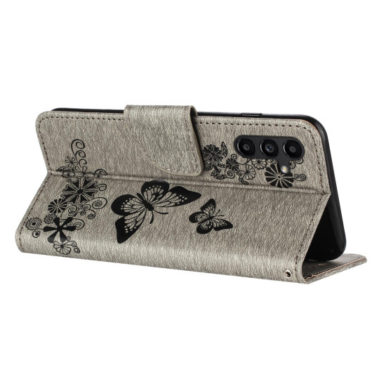 For Samsung Galaxy S24+ 5G Butterfly Embossed Flip Leather Phone Case(Grey)