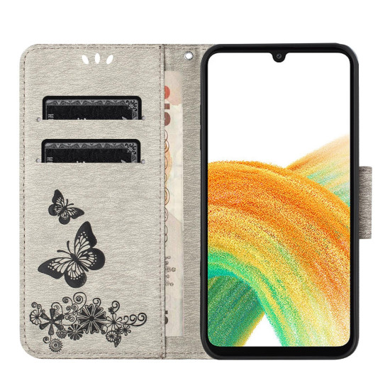 For Samsung Galaxy S24+ 5G Butterfly Embossed Flip Leather Phone Case(Grey)