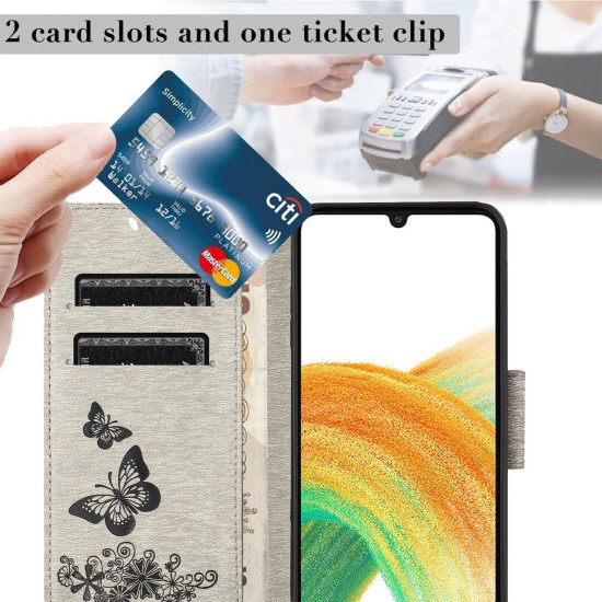 For Samsung Galaxy S24+ 5G Butterfly Embossed Flip Leather Phone Case(Grey)