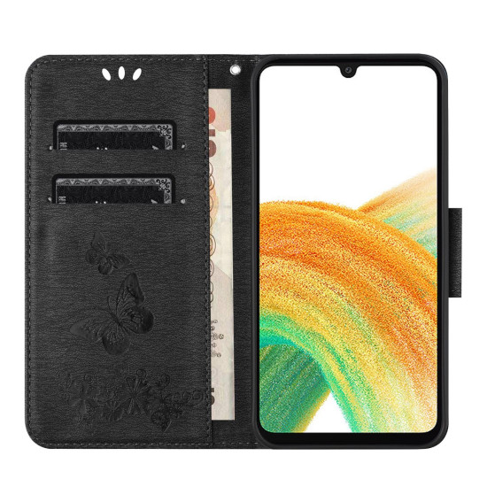 For Samsung Galaxy S24+ 5G Butterfly Embossed Flip Leather Phone Case(Black)