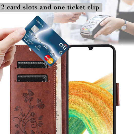 For Samsung Galaxy S24+ 5G Butterfly Flower Pattern Flip Leather Phone Case(Brown)