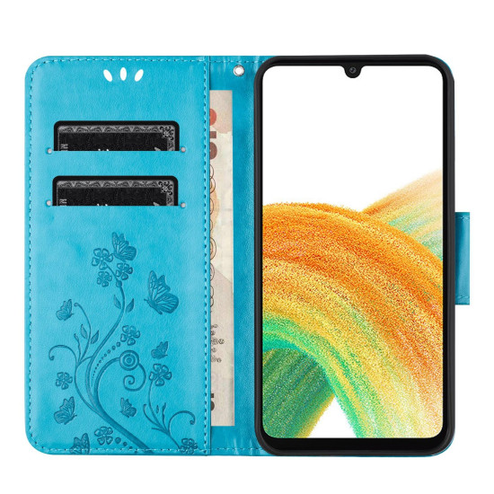 For Samsung Galaxy S24+ 5G Butterfly Flower Pattern Flip Leather Phone Case(Blue)
