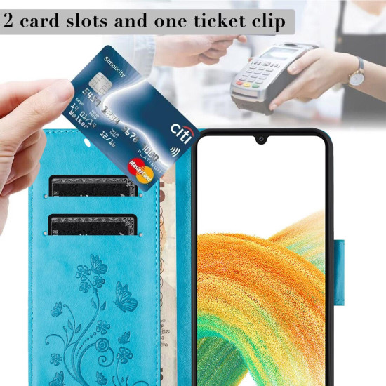 For Samsung Galaxy S24+ 5G Butterfly Flower Pattern Flip Leather Phone Case(Blue)