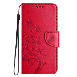 For Samsung Galaxy S24+ 5G Butterfly Flower Pattern Flip Leather Phone Case(Red)