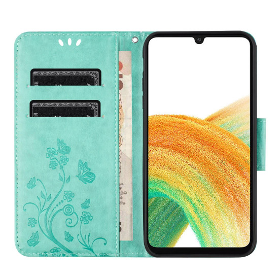 For Samsung Galaxy S24+ 5G Butterfly Flower Pattern Flip Leather Phone Case(Green)