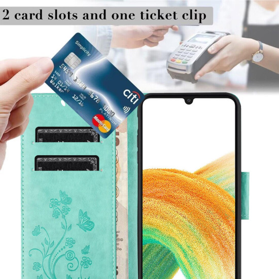 For Samsung Galaxy S24+ 5G Butterfly Flower Pattern Flip Leather Phone Case(Green)