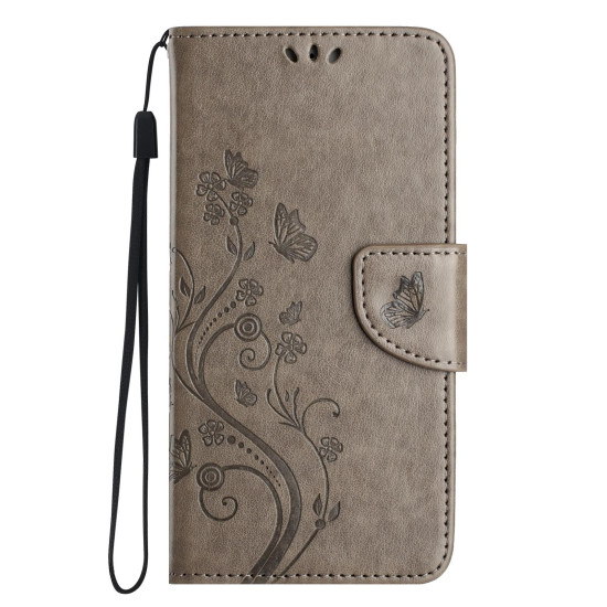 For Samsung Galaxy S24+ 5G Butterfly Flower Pattern Flip Leather Phone Case(Grey)