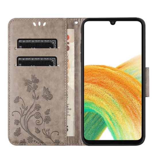 For Samsung Galaxy S24+ 5G Butterfly Flower Pattern Flip Leather Phone Case(Grey)
