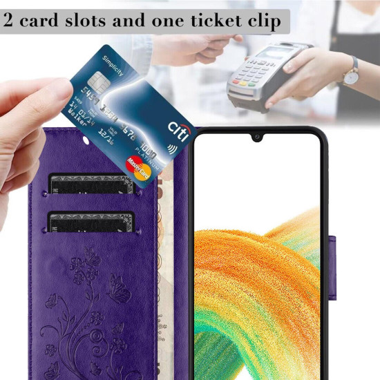 For Samsung Galaxy S24+ 5G Butterfly Flower Pattern Flip Leather Phone Case(Dark Purple)