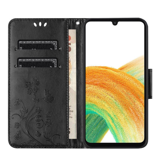 For Samsung Galaxy S24+ 5G Butterfly Flower Pattern Flip Leather Phone Case(Black)