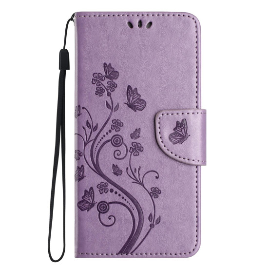 For Samsung Galaxy S24+ 5G Butterfly Flower Pattern Flip Leather Phone Case(Light Purple)