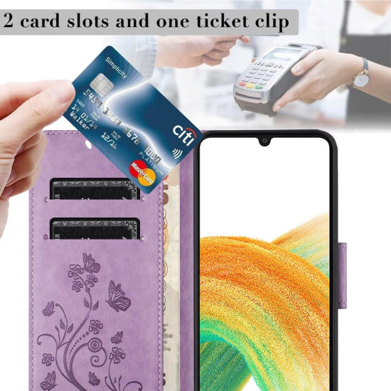 For Samsung Galaxy S24+ 5G Butterfly Flower Pattern Flip Leather Phone Case(Light Purple)