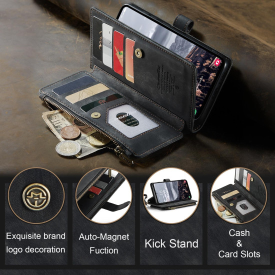 For Samsung Galaxy S24+ 5G CaseMe C30 Card Slots Zipper Wallet Leather Phone Case(Black)