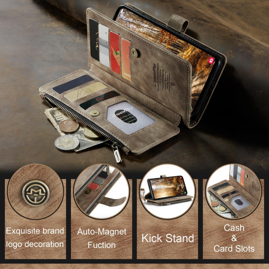 For Samsung Galaxy S24+ 5G CaseMe C30 Card Slots Zipper Wallet Leather Phone Case(Brown)
