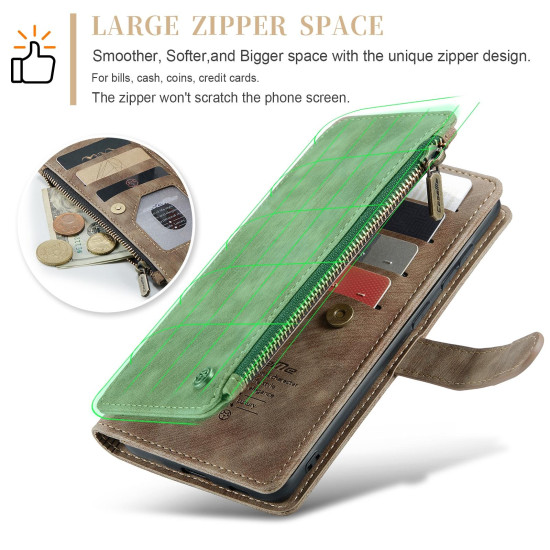 For Samsung Galaxy S24+ 5G CaseMe C30 Card Slots Zipper Wallet Leather Phone Case(Brown)