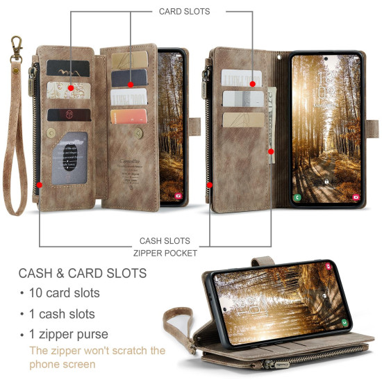 For Samsung Galaxy S24+ 5G CaseMe C30 Card Slots Zipper Wallet Leather Phone Case(Brown)